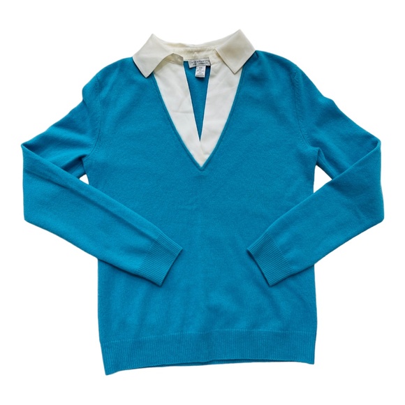 INVESTMENTS FINE 100% CASHMERE SWEATER IVORY SILK V NECK TOP SIZE XS - Picture 8 of 9